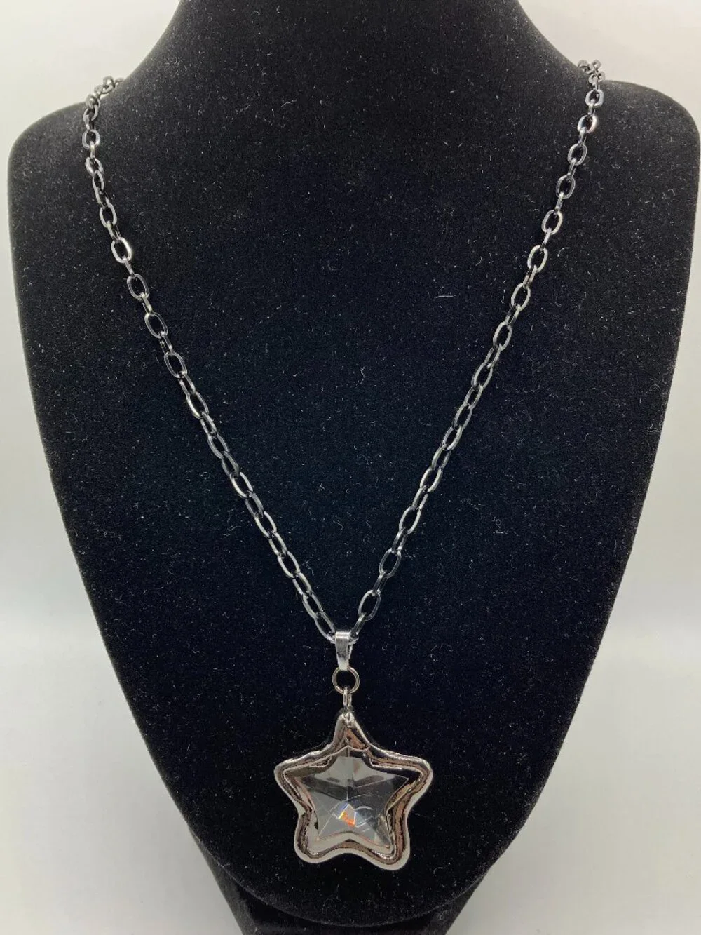 Star Glass Pendant Black Stainless Steel 27-inch adjustable Paperclip Chain NEW
